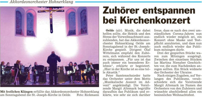 Hohnerklang Pressebericht 13.12.2022